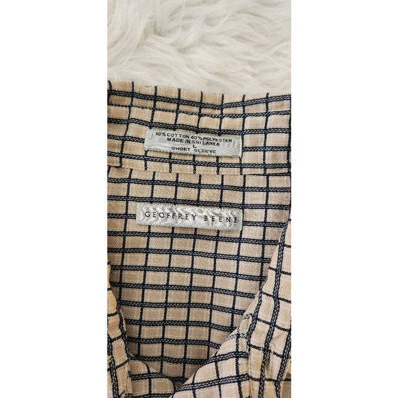 Geoffrey Beene Mens Button Down Shirt Off White Black Windowpane Short Sleeve L - Picture 5 of 5